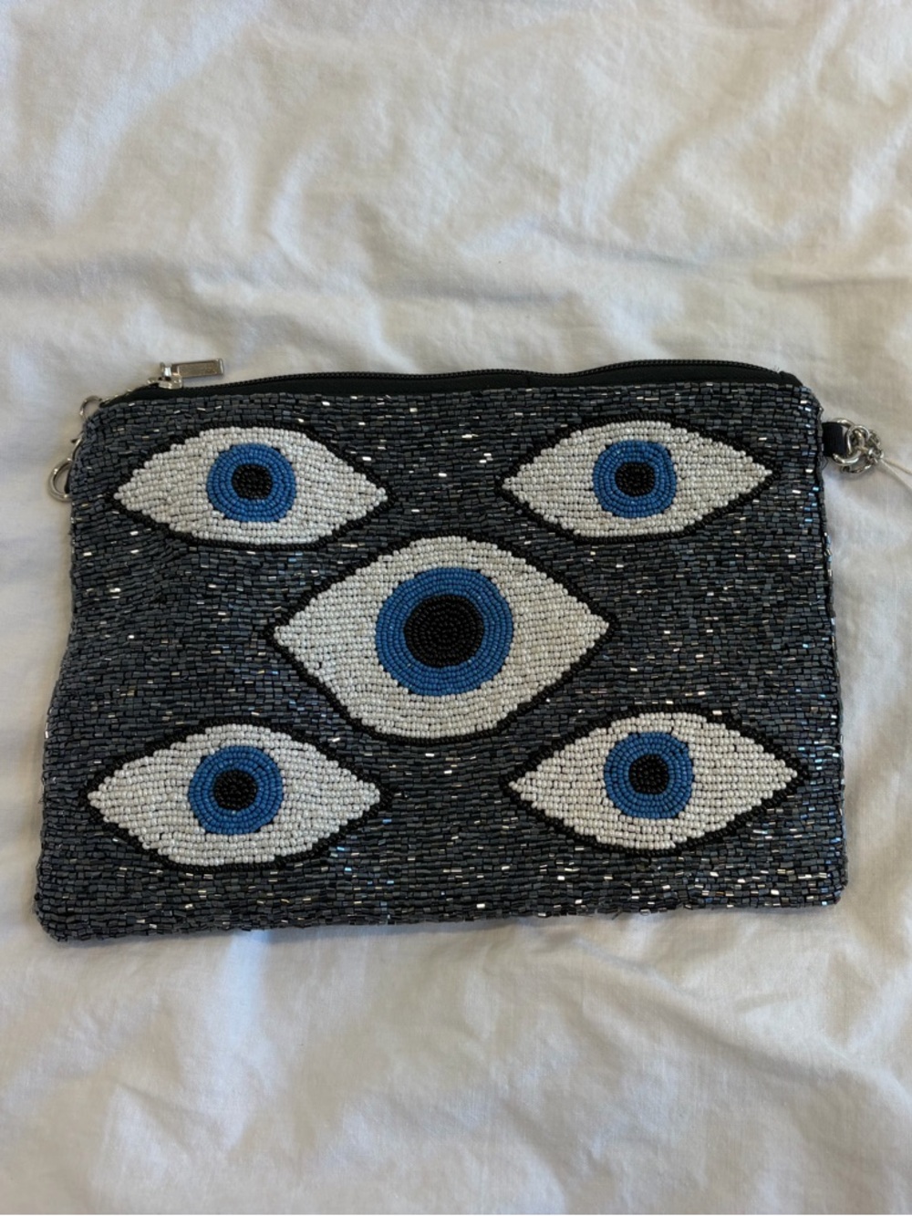 Beaded Evil Eye Clutch — Black and Blue